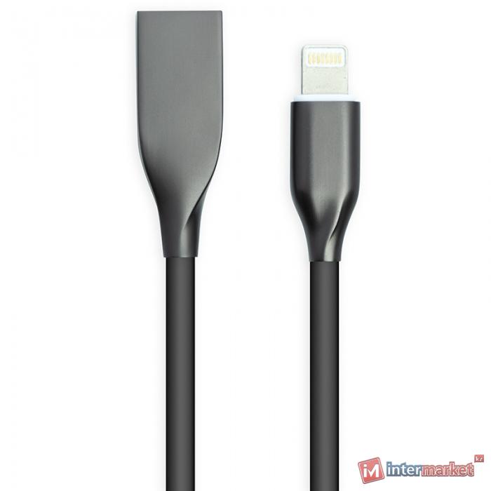 Кабель PowerPlant USB - Lightning, 2м, силикон, черный
